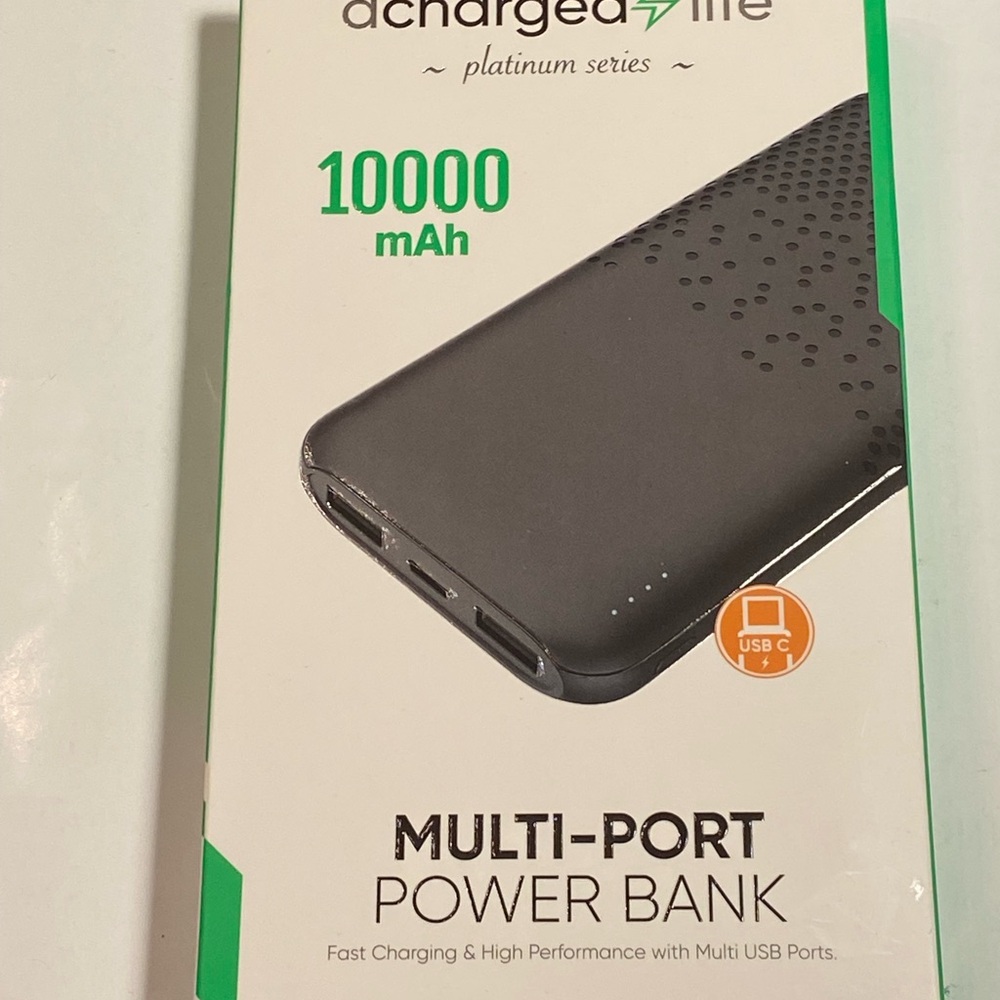 NWT A Charged Life Black Multi-Port Power Bank 10000mAh